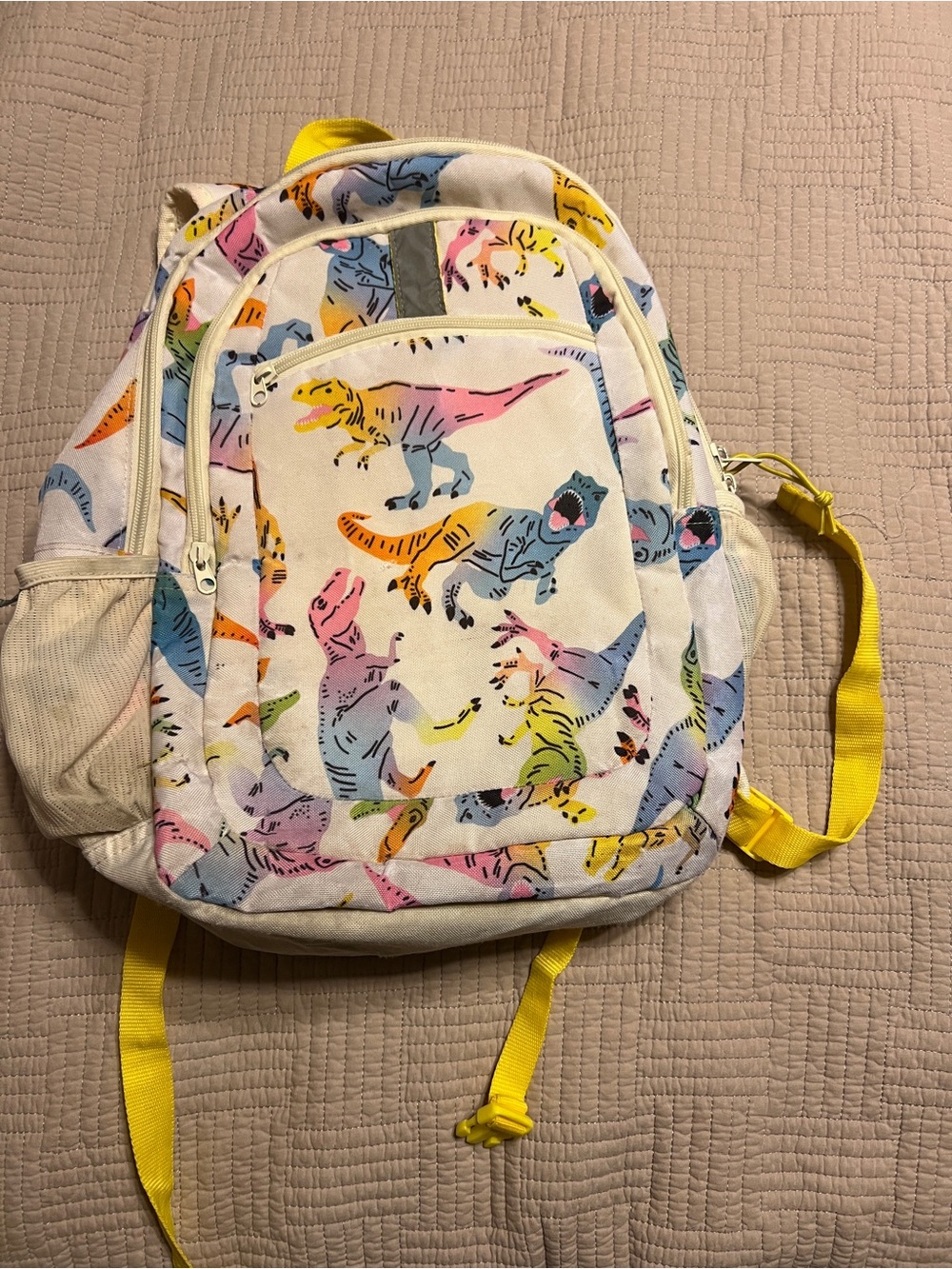 Kids Dino Print Backpack in Yellow Accent and lunchbox